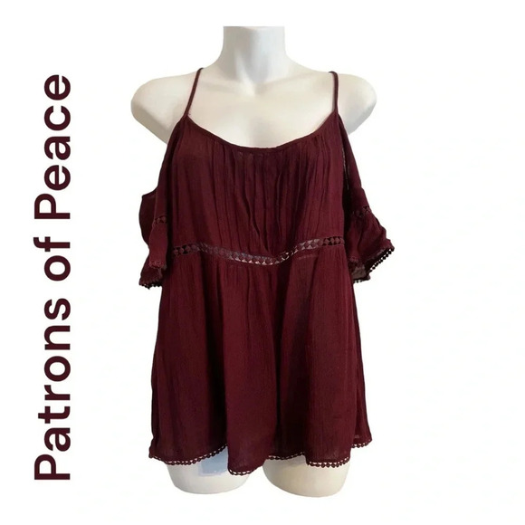 Patrons of Peace Flowy Black Off-The-Shoulder Top small - Picture 1 of 7
